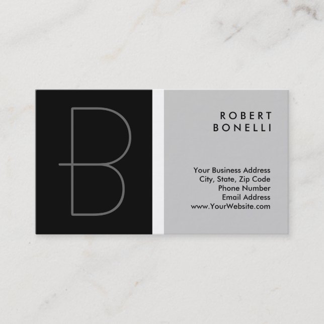 Trendy Unique Monogram Black Gray Business Card (Front)