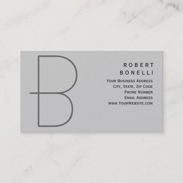 Trendy Unique Monogram Gray Business Card (Front)