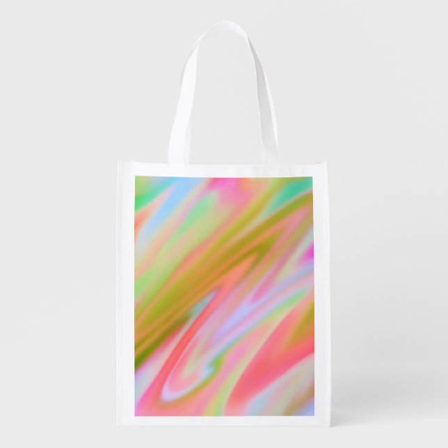 Trendy Unique Pink Blue green abstract waves  Grocery Bag (Front)