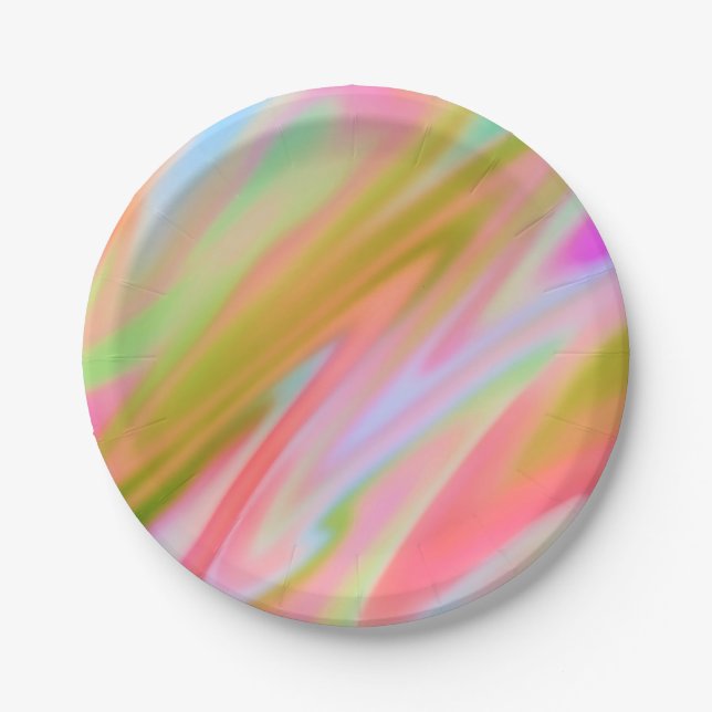 Trendy Unique Pink Blue green abstract waves  Paper Plates (Front)