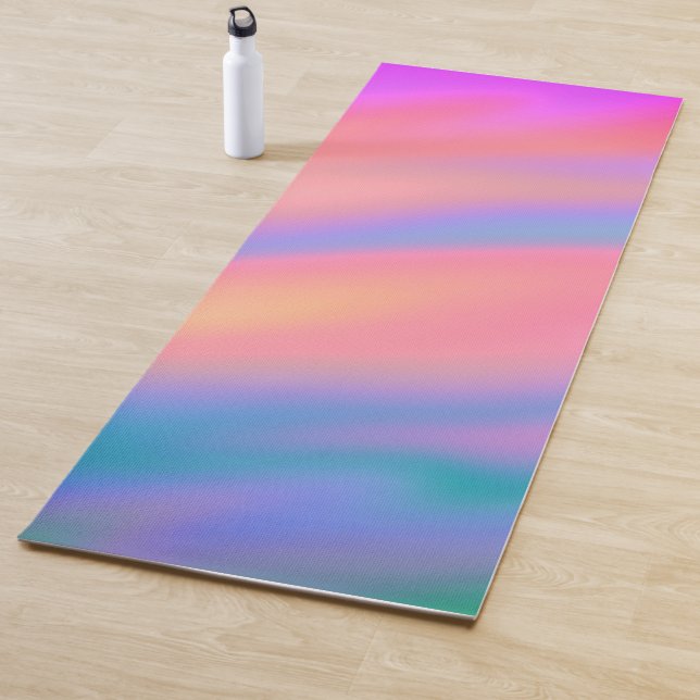 Trendy Unique Pink Blue green abstract waves Yoga Mat (In Situ)