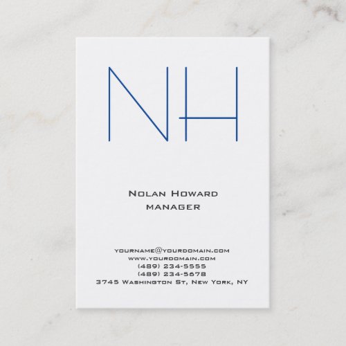 Trendy unique plain simple blue white monogram business card