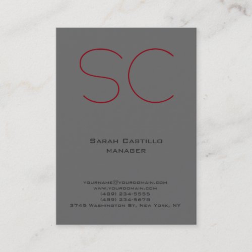 Trendy unique plain simple dim gray monogram business card
