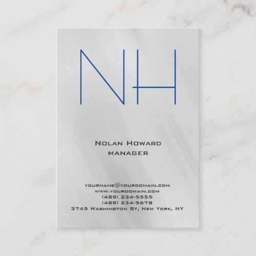 Trendy unique plain simple grey blue monogram business card