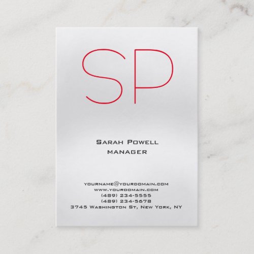 Trendy unique plain simple grey red monogram business card