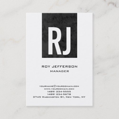 Trendy unique plain simple grey white monogram business card