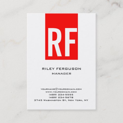 Trendy unique plain simple red white monogram business card