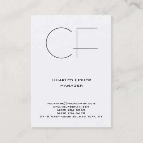Trendy unique plain simple white monogram business card
