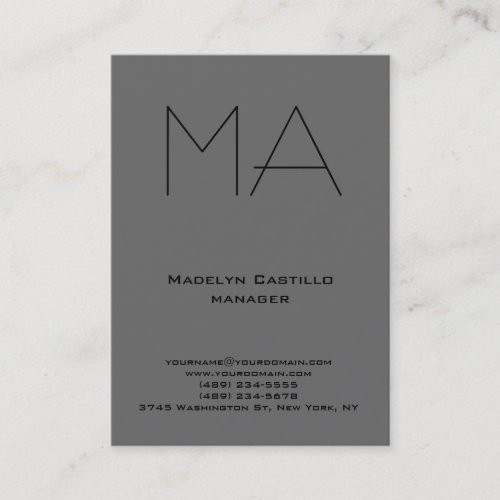 Trendy unique professional dim grey monogram business card