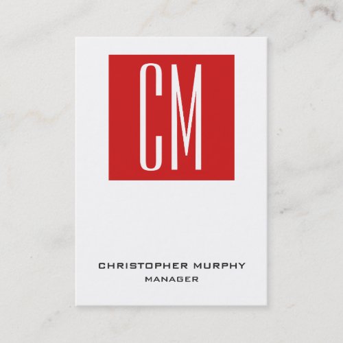 Trendy unique red white vertical chubby monogram business card