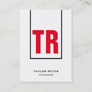 Trendy unique red white vertical monogram business card
