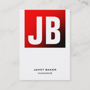 Trendy unique red white vertical plain monogram business card