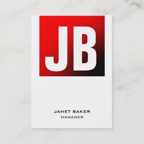 Trendy unique red white vertical plain monogram business card