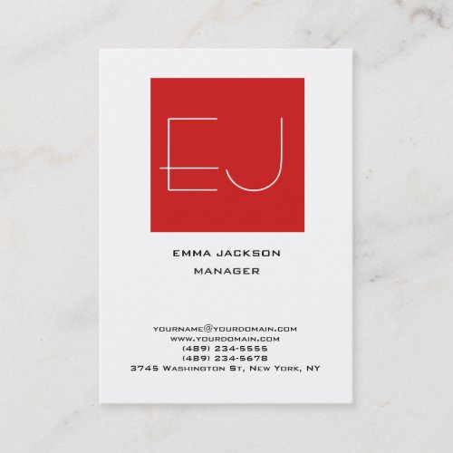 Trendy unique red white vertical stylish monogram business card