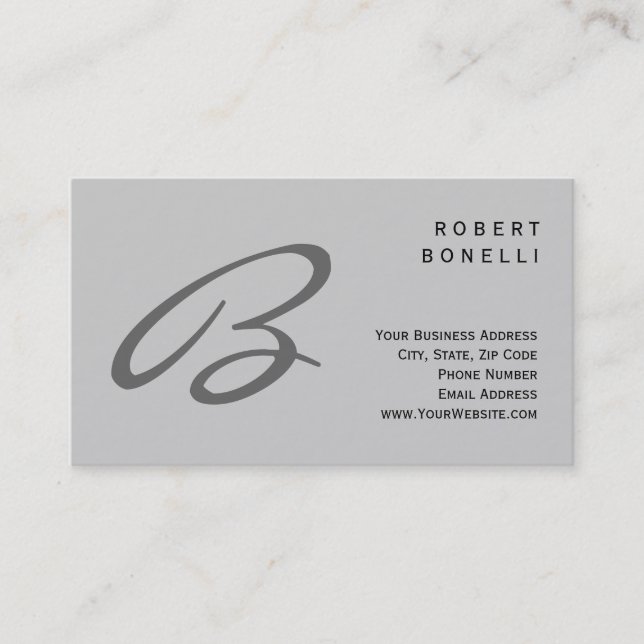 Trendy Unique Script Monogram Gray Business Card (Front)
