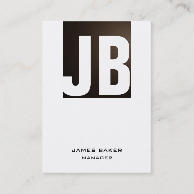Trendy unique sepia white vertical plain monogram business card (Front)