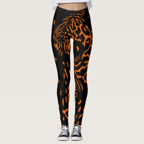 Trendy Unique Tiger Orange Animal Print Pattern Leggings