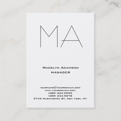 Trendy unique white professional grey monogram business card