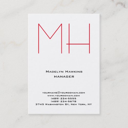 Trendy unique white professional monogram business card