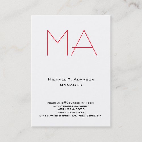 Trendy unique white professional red monogram business card