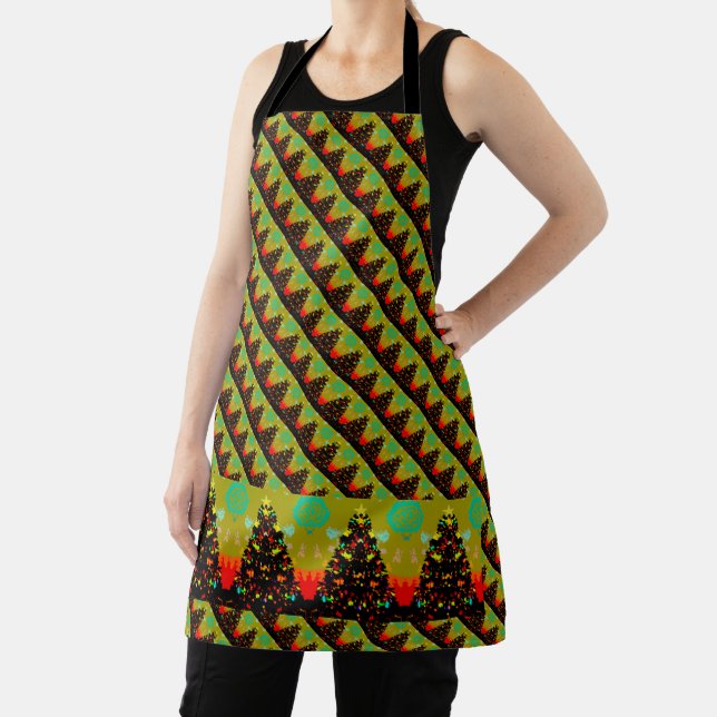 Trendy Unusual Whimsical Christmas Tree Folk Art Apron (Insitu)