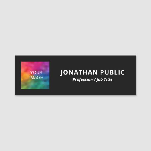 Trendy Upload Your Photo or Logo Here Template Name Tag