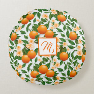 Trendy Valencia Orange Monogrammed  Round Pillow