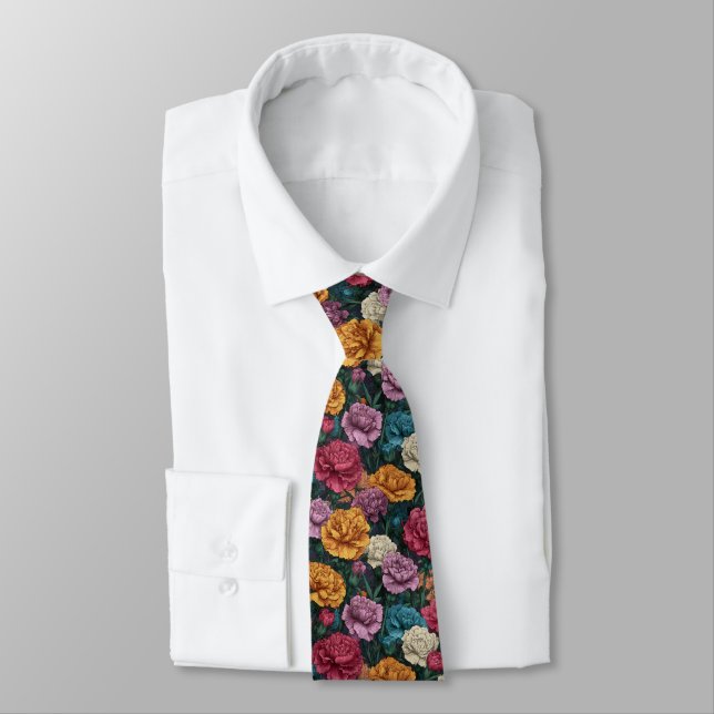 Trendy Valentine Gifts For Boyfriend Carnation Flo Neck Tie (Tied)