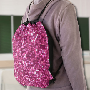 Trendy Valentine Hot Pink Disco Style Square Drawstring Bag
