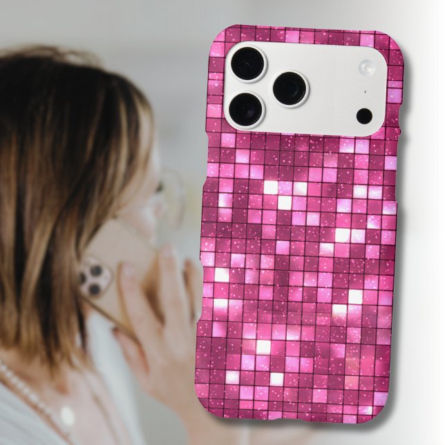 Trendy Valentine Hot Pink Disco Style Square iPhone Case (Creator Uploaded)