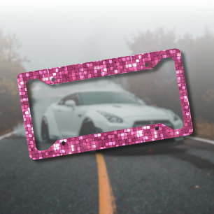Trendy Valentine Hot Pink Disco Style Square License Plate Frame