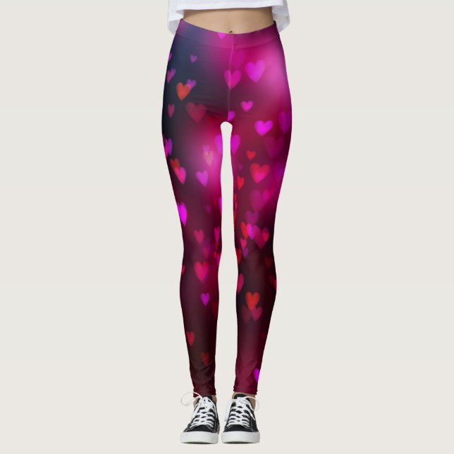 Trendy Valentine's Day Bokeh Hearts Leggings (Front)