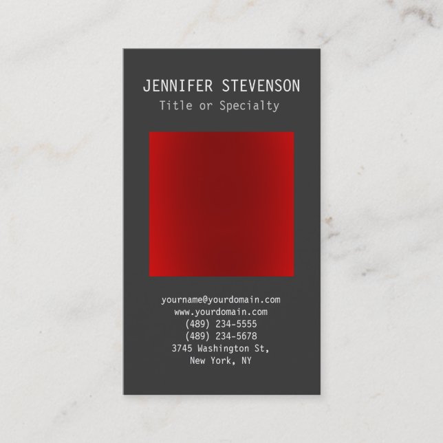 Trendy Vertical Gray Red Plain Business Card (Front)