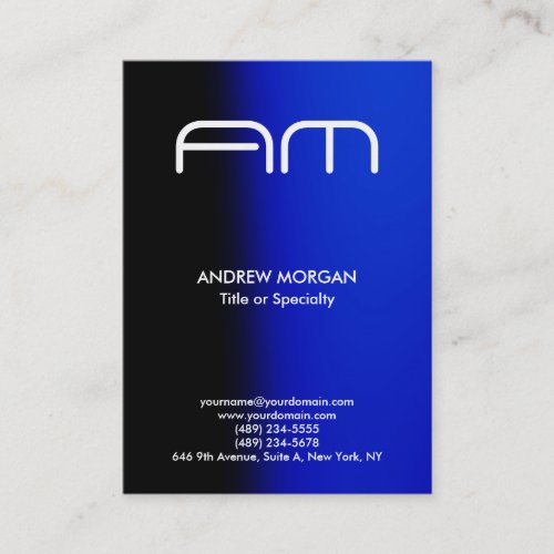 Trendy Vertical Modern Monogram Black Blue Business Card