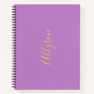 Trendy Vertical Name in Gold Script, Lavender Notebook
