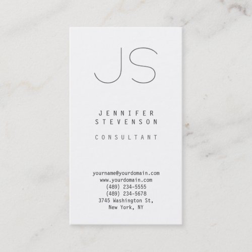 Trendy Vertical Plain White Monogram Business Card