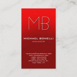 Trendy vertical red orange monogram business card