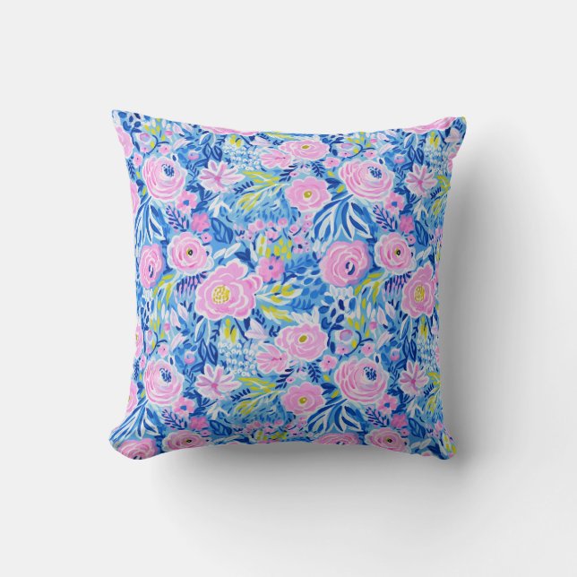 Trendy Vibrant Summer Resort Chic Floral Fashion Throw Pillow (Front)