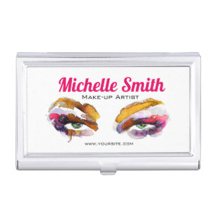 Trendy Vibrant Watercolor Eye Makeup Artist Business Card Case