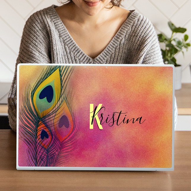 Trendy Vibrant Watercolor Peacock Feathers HP Laptop Skin (Creator Uploaded)
