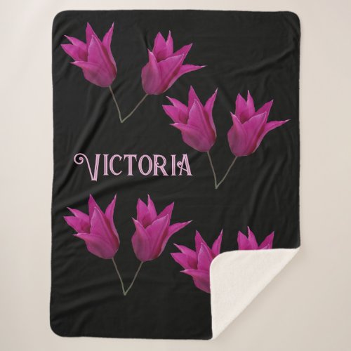 Trendy Victoria name pink tulip flowers blanket 