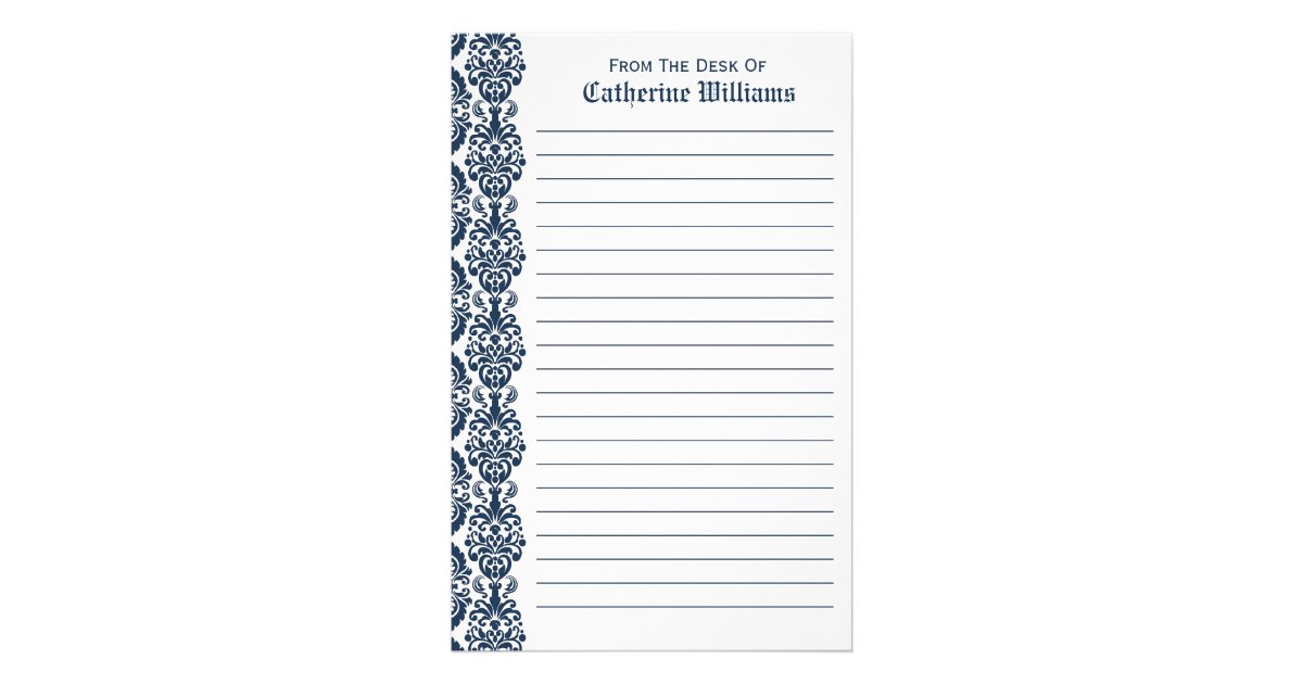 Trendy Victorian Navy Blue Lace Damask Side Border
