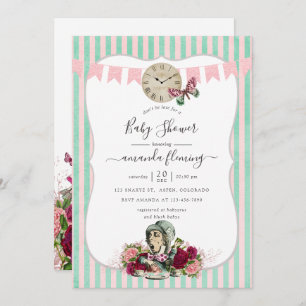 Trendy Vintage Alice In Wonderland Baby Shower Invitation