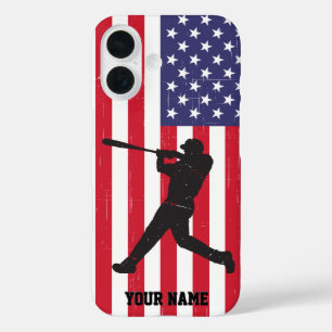 Trendy vintage American Flag Baseball Personalized iPhone 16 Case