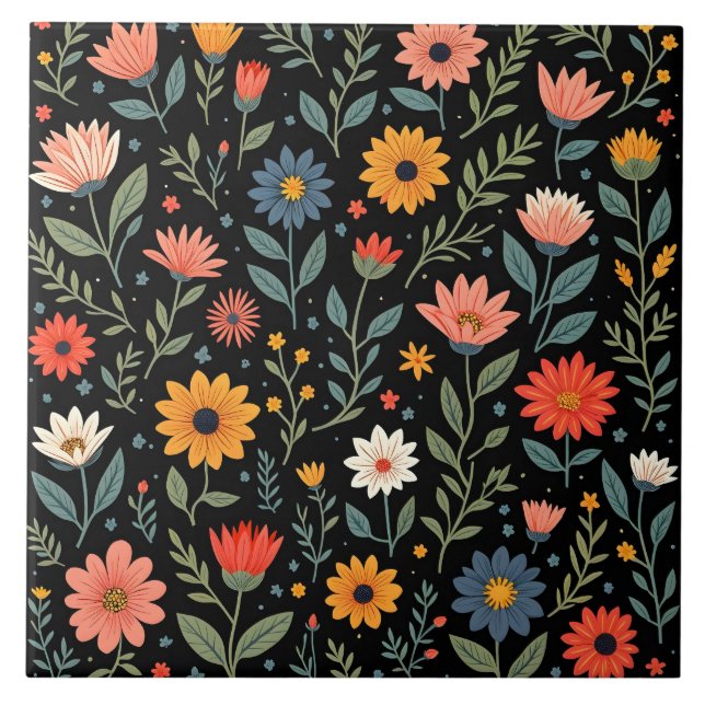 Trendy Vintage Beautiful Floral Collection Ceramic Tile (Front)