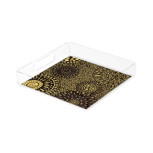 Trendy Vintage Black Gold Floral Vanity Tray
