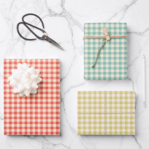 Trendy Vintage Checkerboard Pattern Trio Wrapping Paper Sheets
