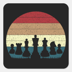 Trendy Vintage Chess Pieces Sunset Square Sticker