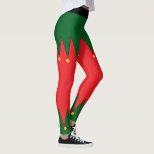 Trendy Vintage Christmas Holiday Elf Red Green Leggings