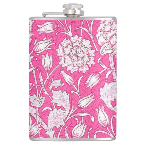 Trendy Vintage Floral Feminine Bright Pink  White Flask